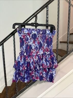 Isabelle Marant Etoile Smocked Tiered Mini Skirt in Purple Multi